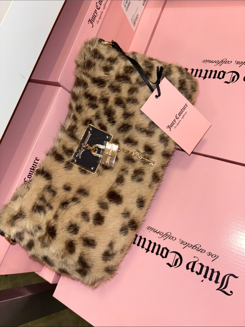 Juicy Couture Leopard Print Faux Fur Handbag in Beige and Brown